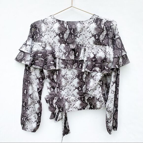 Gianni Bini Python Snakeskin Ruffle Wrap Top - Picture 8 of 11